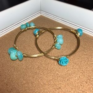 Handmade Teal wire bangle set